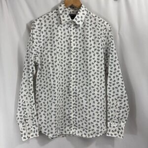 Michael Kors men's Slimfit SZM White&Blue Floral Button Long Sleeve Shirt Preppy